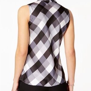 Nine West Black and Gray Checkered Blouse